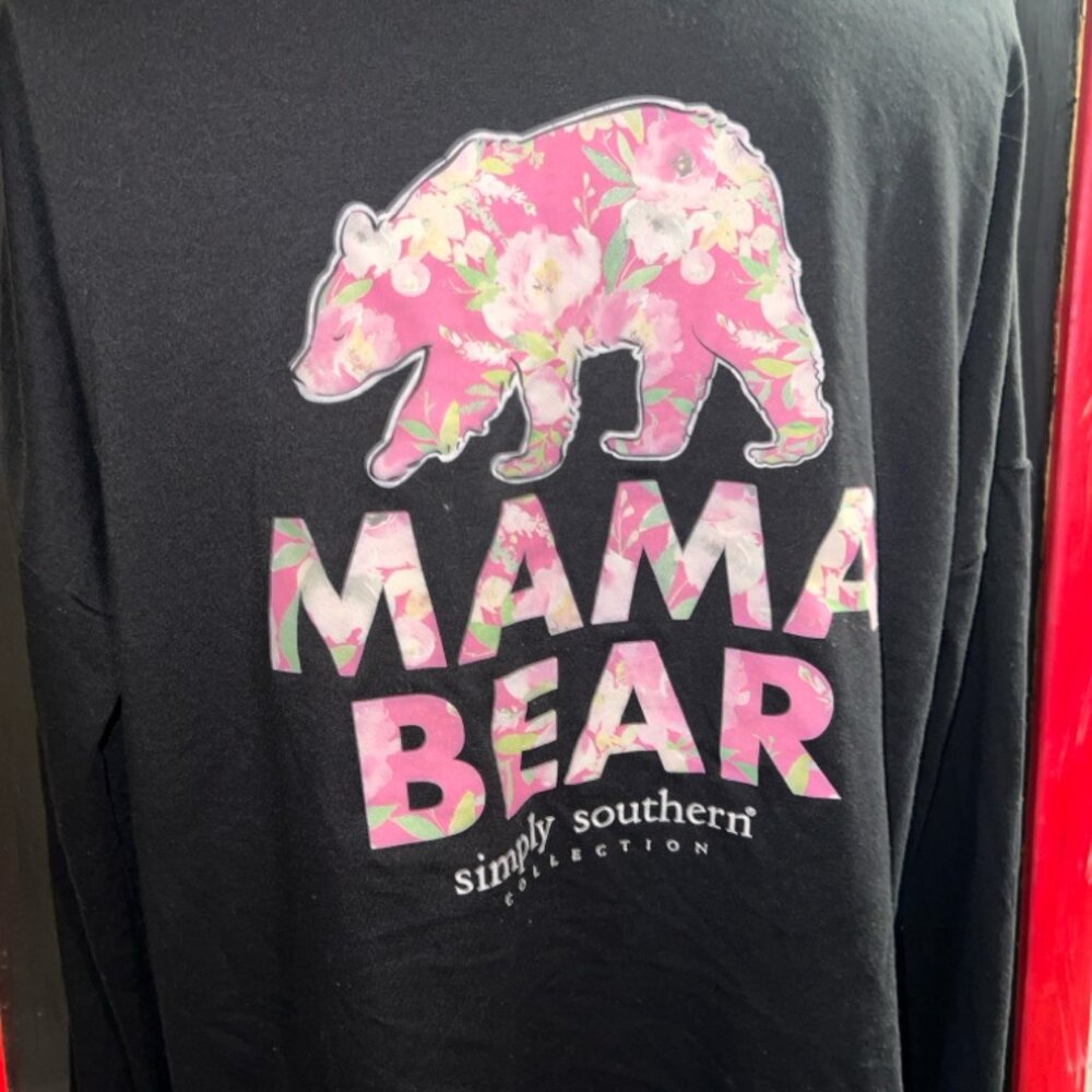 Simply Southern Black "Mama Bear" Graphic Women's Top - Pink Floral